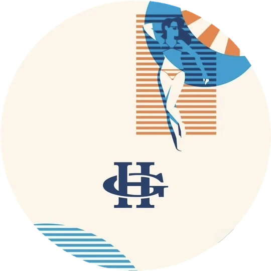 Original cream, blue and coral Hermanns Garden emblem